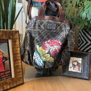 Ed Hardy Brown Floral Hobo Bag